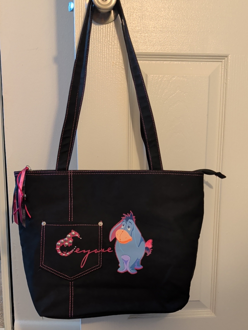 Disney Black Tote Bag with Pink Accents and Eeyore Graphic
